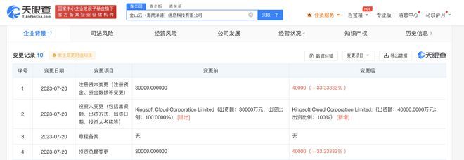 金山云旗下子公司增資至4億美元，強(qiáng)化信息技術(shù)咨詢戰(zhàn)略布局